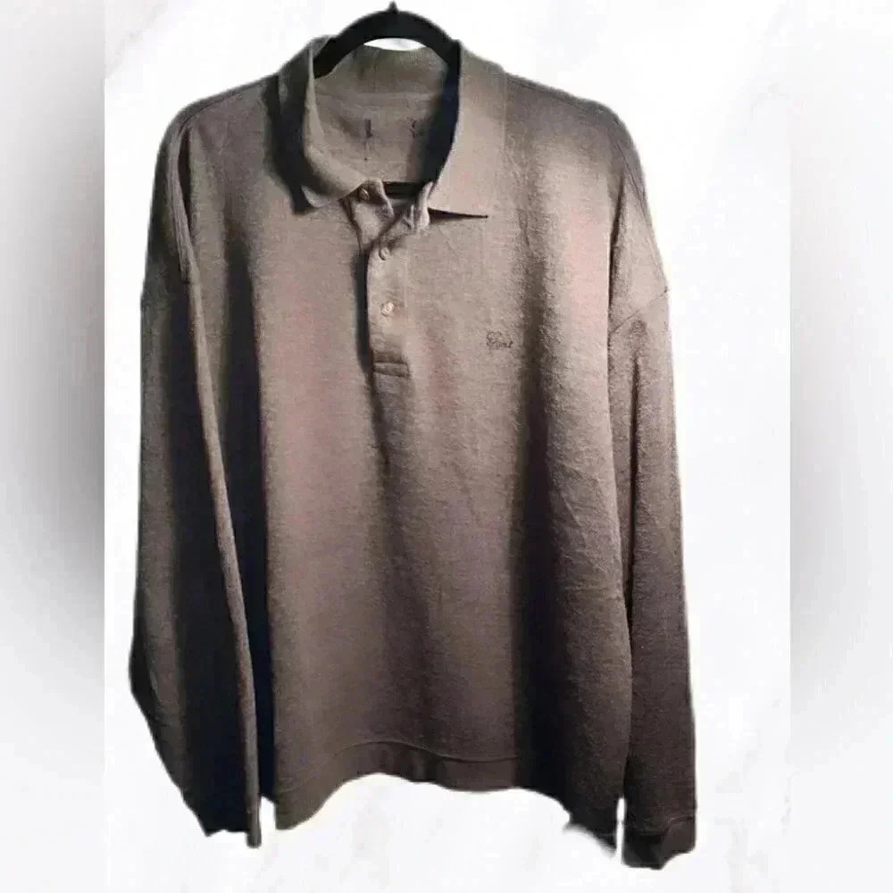 original long sleeve rugger 3 button collar dark grey sweater XXL
